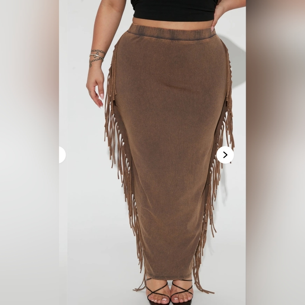 Fashion Nova Dark Brown Pencil Skirt with Fringe